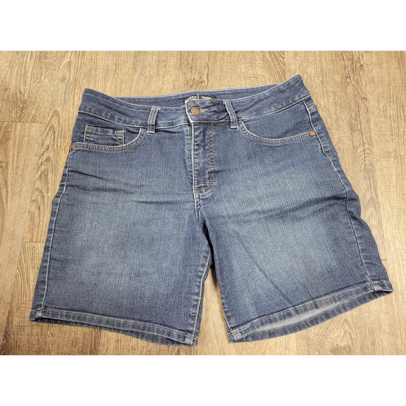 Riders By Lee Dark Wash Stretch Bermuda Cuffed Jean Denim Shorts Size 12 - Picture 1 of 4